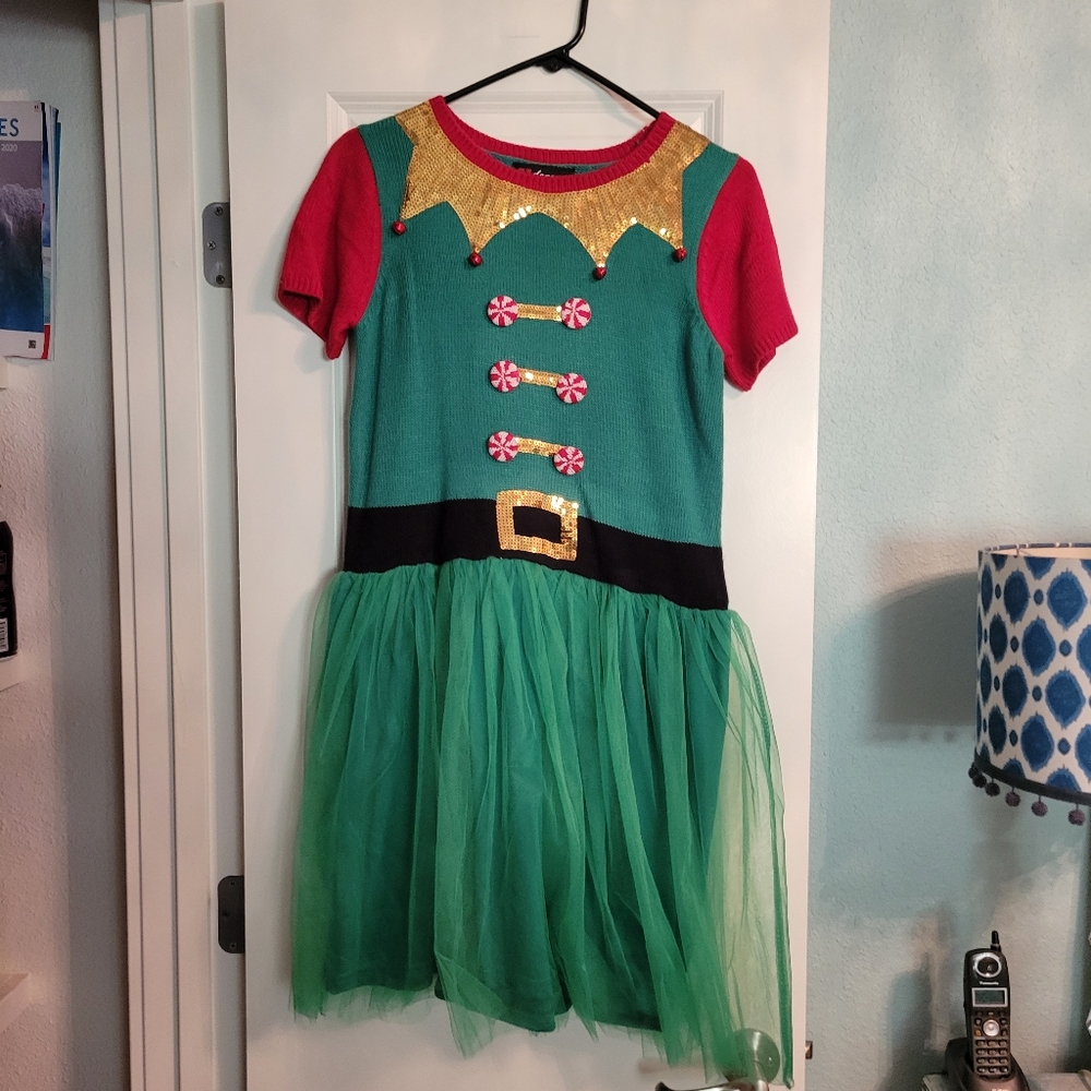 Holiday Elf Dress with Gold Accents